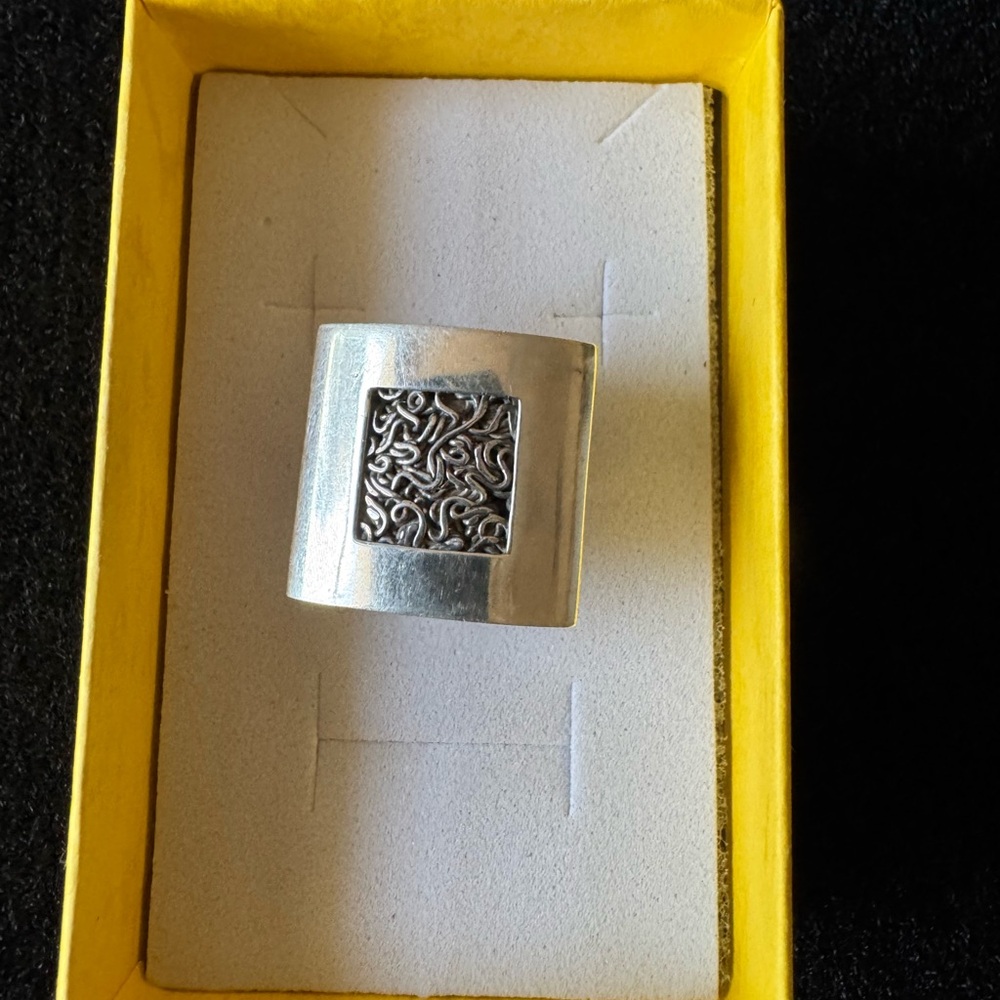 Silver Square Patterned Ring 925 - image 1